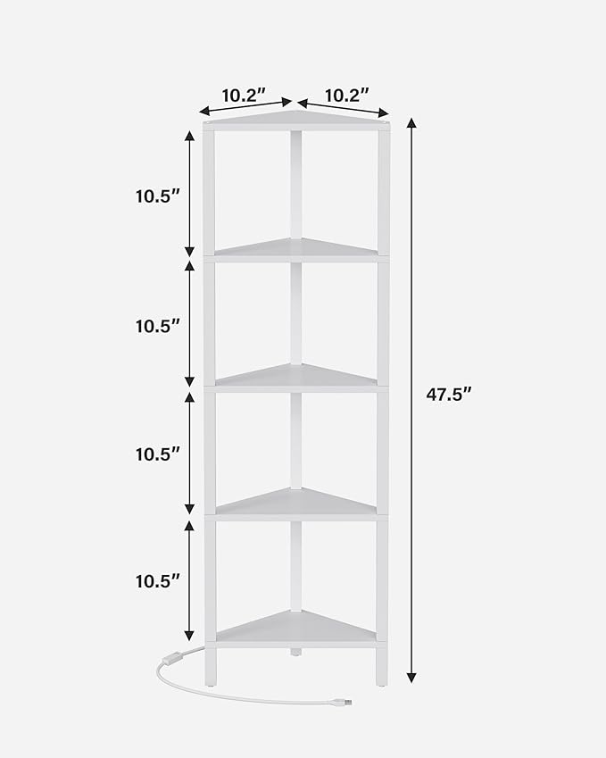 TUTOTAK Corner Shelf with LED Light, 5-Tier Corner Bookshelf