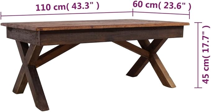 Wooden Coffee Table, Side Table Solid Reclaimed Wood 43.3"x23.6"x17.7" -AA