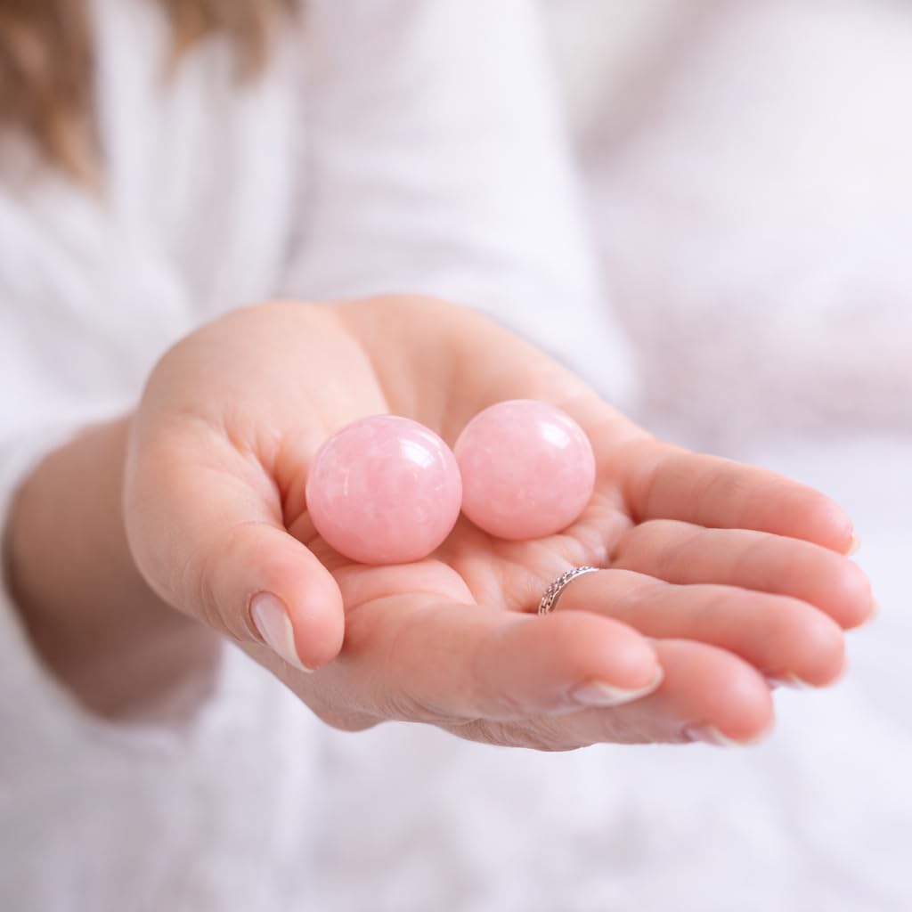 Rose Quartz Crystal Balls Set of 2, Natural Pink Gemstone Spheres for Mindfulness, Balance and Emotional Harmony, Non-drilled Large - Polar Jade
