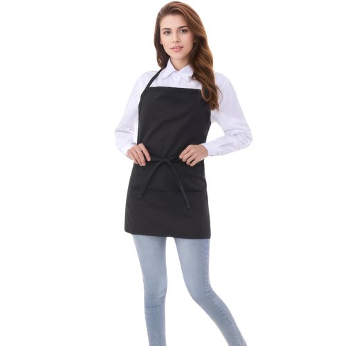 Corfully Short Cotton Aprons for Women with 3 Pockets, Chef Apron for Unisex,Waitress Apron for Kitchen Cooking Restaurant BBQ, Black