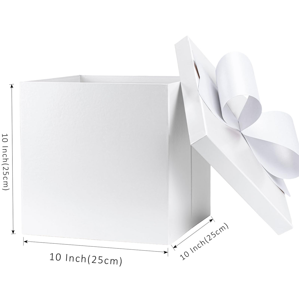 LaRibbons Large White Gift Boxes with Lid and Bow – 10x10x10 Inch Collapsible Square Box for Birthday, Wedding, Baby Shower, Christmas, Party Gifts, All Occasion