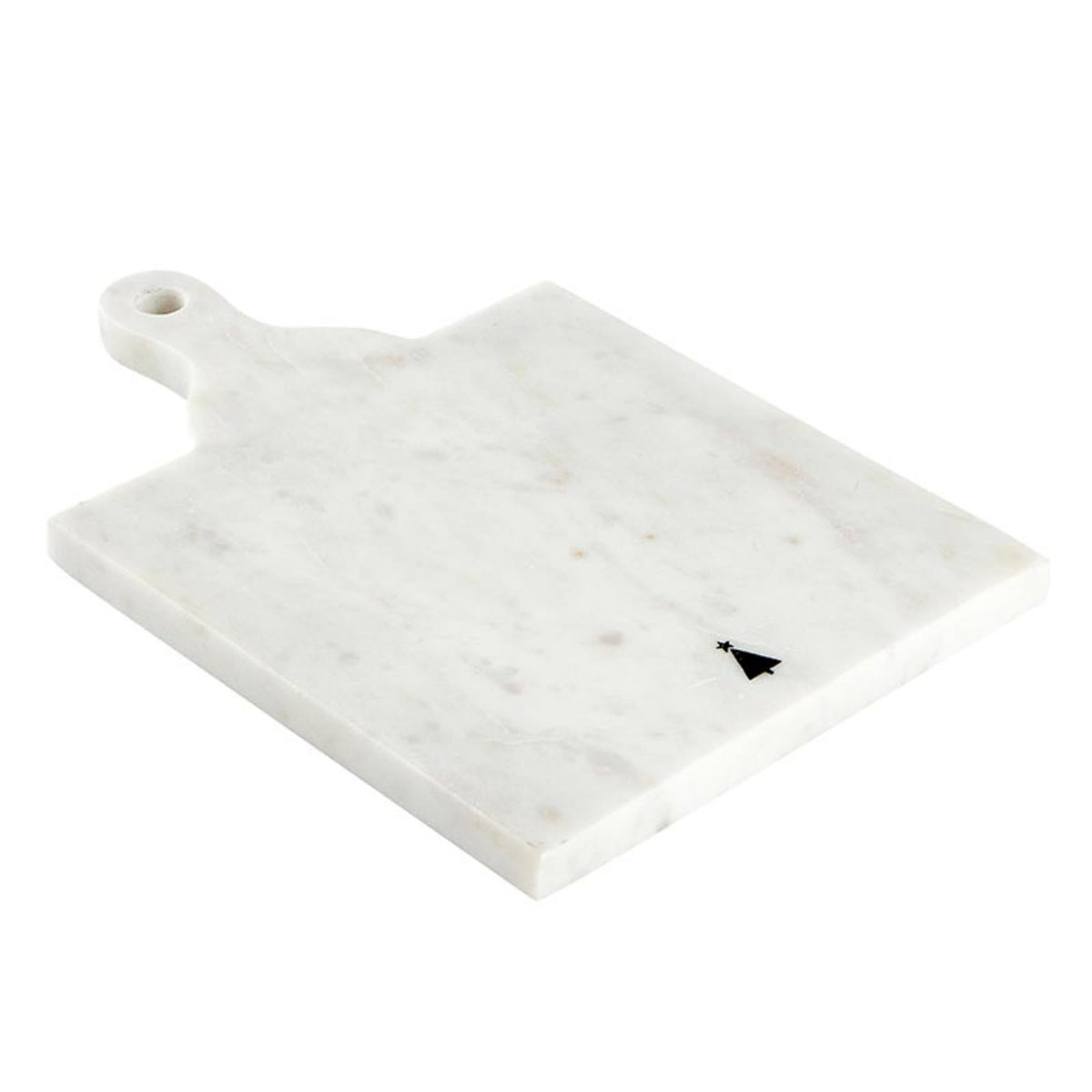 Santa Barbara Design Studio Joy to The World Square White Marble Charcuterie Cheese Tray with Handle, Small Black Tree Icon, 10.75" x 7"