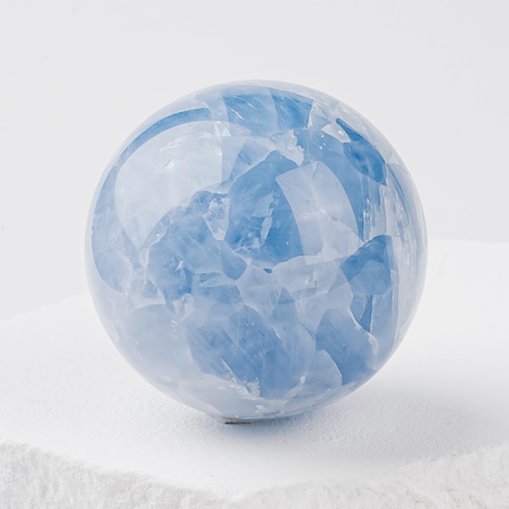 2-2.4 inch (5-6 cm) Natural Celestite Crystal Ball with Stand, Hand Polished Celestite Sphere, Reiki Healing Decorative Gemstone Sphere, Feng Shui Home Ornament, Mineral Crystal Collection Gift