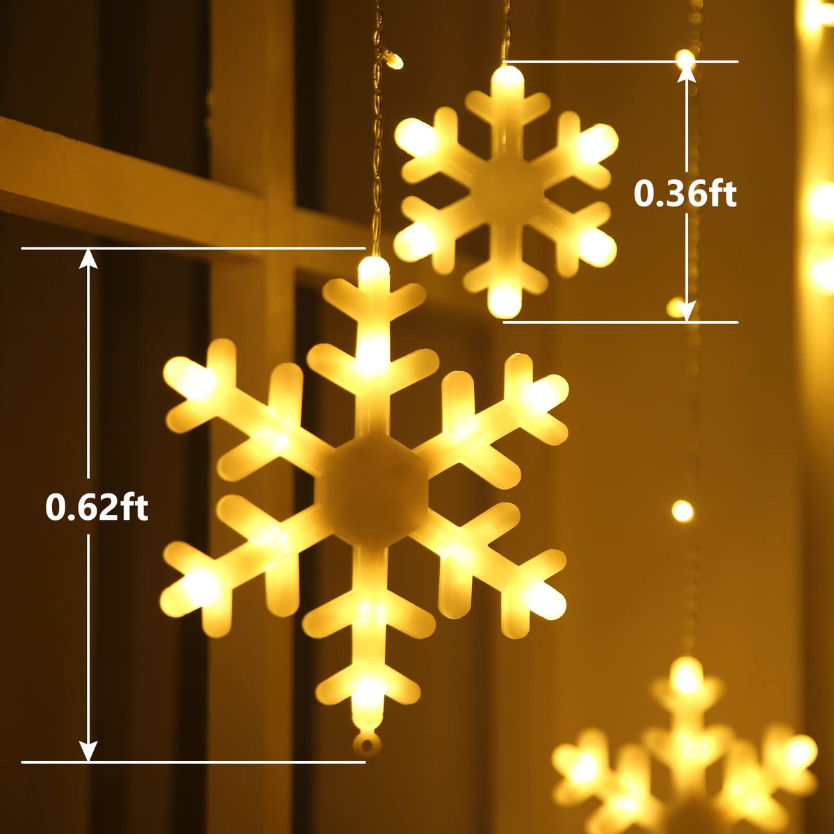 Christmas Snowflake Lights Outdoor, 17.22ft 264 LED Snowflake Icicle Lights with 22 Drops, 8 Modes connectable Plug In Christmas Light Waterproof for Eaves, Garden, Indoor & Outdoor Decor (Warm White)