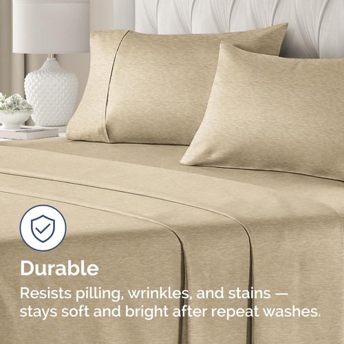 King Pillow Cases by Luxurious Home | Ultra Soft Hotel Quality - Wrinkle Free & Fade Resistant - 4 Piece Set in Heathered Tan