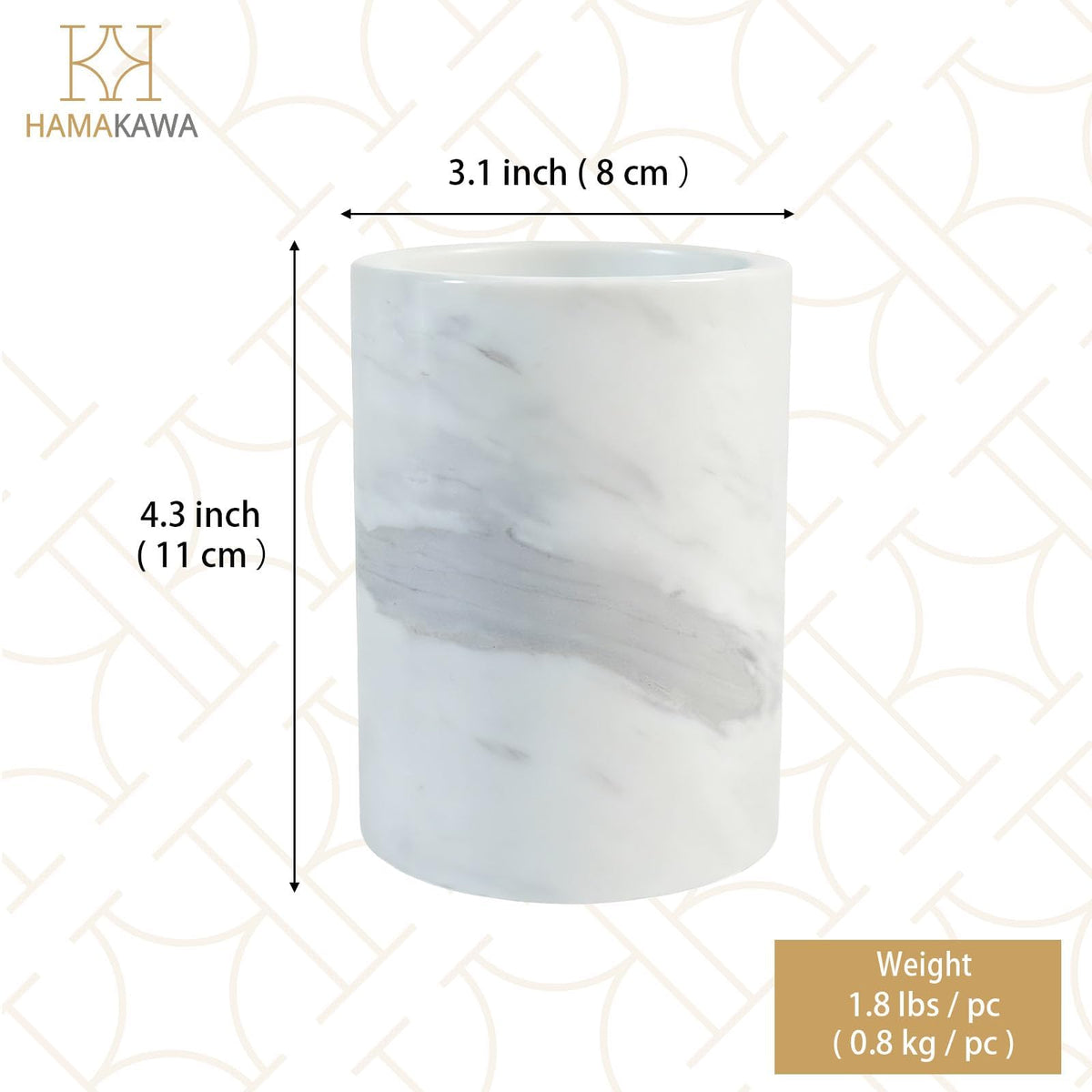 HAMAKAWA Natural Marble Toothbrush Holder, Volakas White Toothbrush Tube for Bathroom, Makeup Shelf, Counter, Bedroom and Dresser