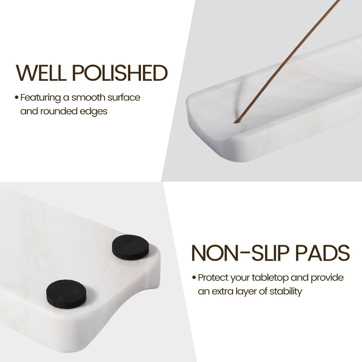 Koville Marble Incense Holder, Incense Holder for Sticks, Incense Sticks Holder Ash Catcher for Meditation Yoga SPA, Natural Stone Incense Burner, Home Table Decor (White)