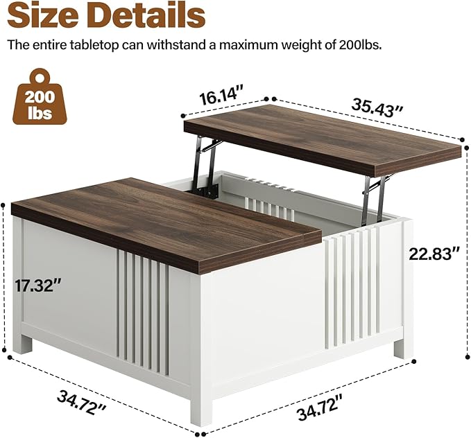 knoworld Farmhouse Lift Top Coffee Table