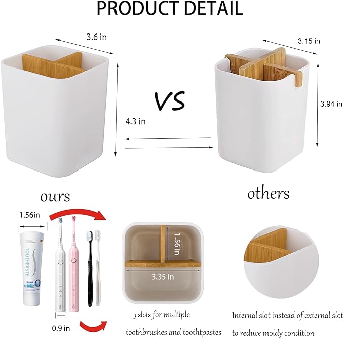 Toothbrush Holder for Bathrooms, 3 Slots Toothbrush and Toothpaste Holder