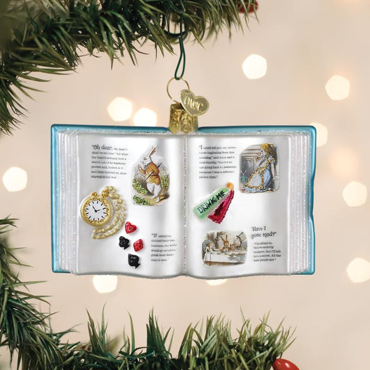 Old World Christmas Alice’s Adventures in Wonderland Book Glass Blown Ornament for Holiday Tree, Handcrafted Holiday Decoration, Book Collection