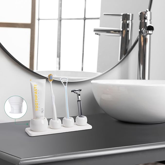 4 Pack Mini Ceramic Toothbrush Holder Stand