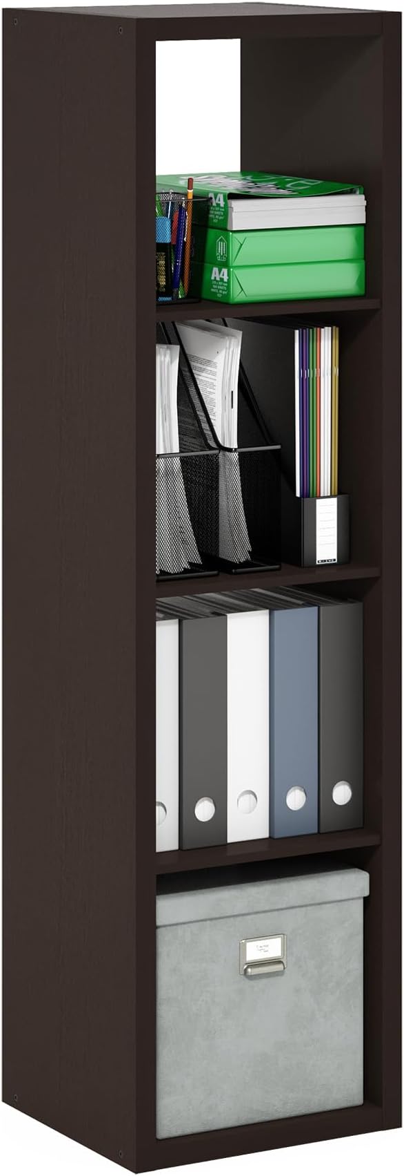 Furinno CUBICLE Book Shelf, Vertical 4-Cube Bookshelf, Extra Thick Horizontally