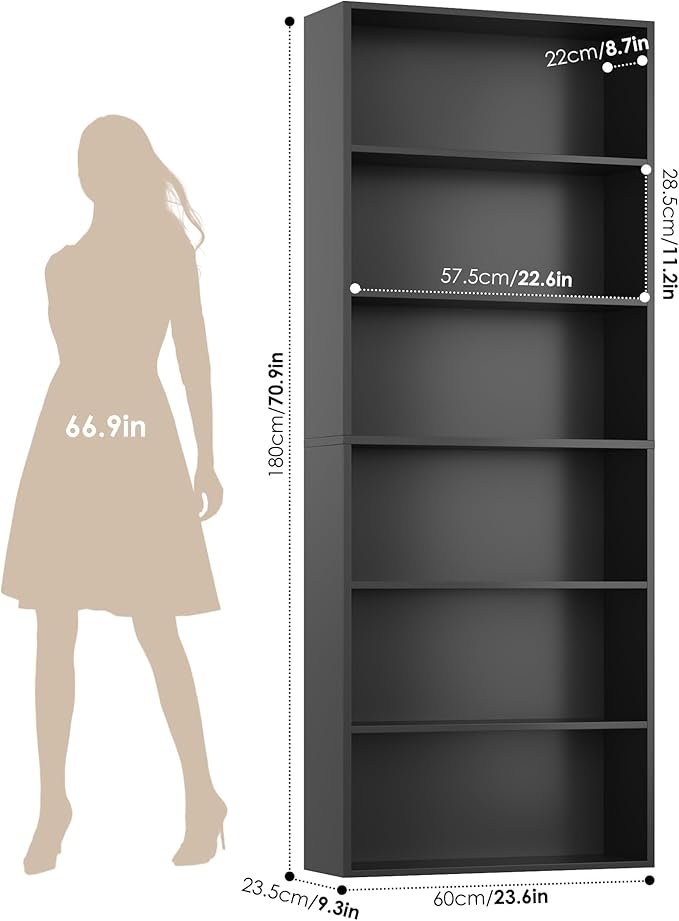 FOTOSOK 6-Tier Open Bookcase and Bookshelf, Freestanding Display Storage