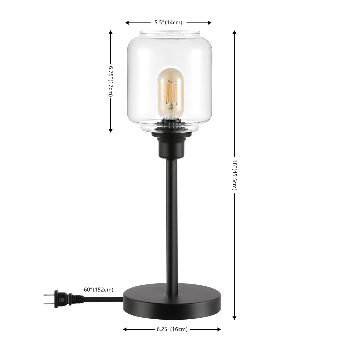 SAFAVIEH Lighting Collection Seyi Black/Clear Glass Shade 19-inch Table Lamp, Ideal for Living Room, Bedroom, Nightstand, Home Office, Dorm (LED Bulb Included)