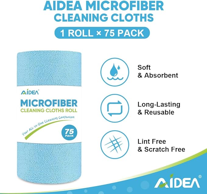 AIDEA Microfiber Cleaning Cloth Roll, Reusable Tear Away Paper Towels,