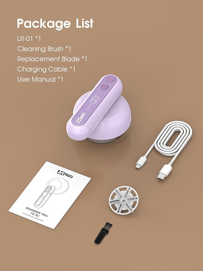 COPPA Lint Remover, LR-01 Remove Fuzz Lint USB-C Rechargeable 6 Blades & 3