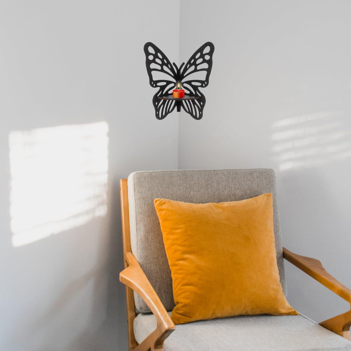 HOOTNEE Butterfly Corner Wall Shelf 11.22X8.85In Wooden Floating Display Rack for Crystal Stones Ornaments and Home Decor Accent