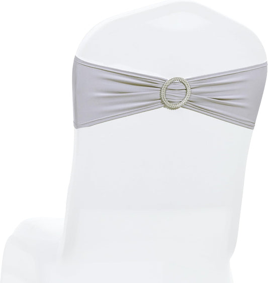 MDS Spandex Chair Sashes - Universal Fit Elastic Stretch Ties with Buckle for Weddings | Light Silver, Pack of 200