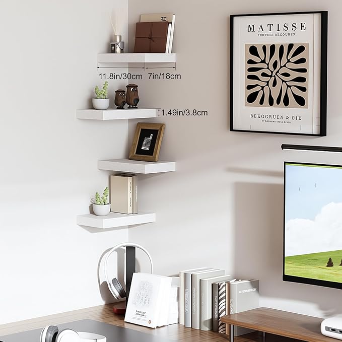 Floating Shelves for Wall White Shelves Bathroom, Bedroom and Living Room