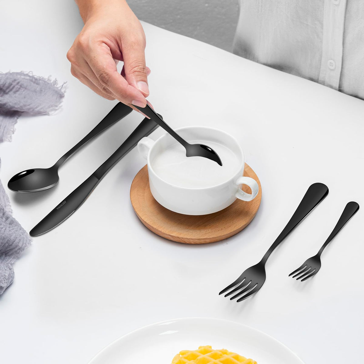 YADALEKF Black Silverware Set,Satin Finish 40-Piece Stainless Steel Flatware Set for 8, Kitchen Eating Utensil,Cutlery Tableware Set Includes Forks Spoons Knives, Dishwasher Safe