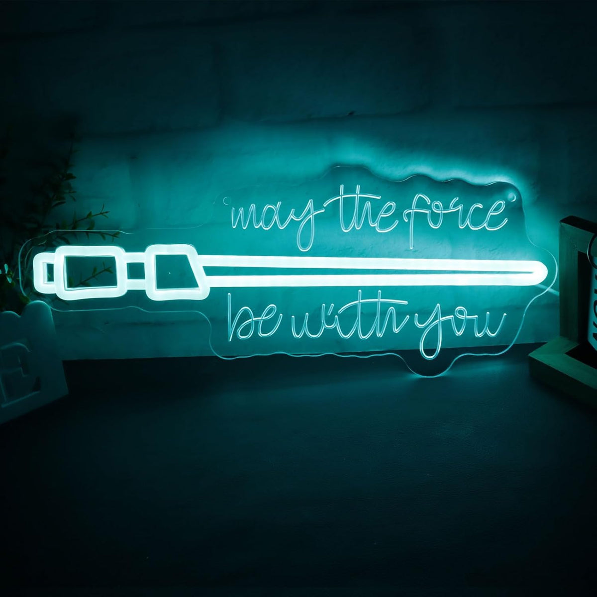 Pinlangdou Blue Lightsaber Neon Sign Blue/White Light Up Sign with Sci-Fi Sword & Inspirational Quote, USB Powered Dimmable Neon Light for Gaming Room, Bedroom, Desk, Man Cave, Gift for Boys Gamers
