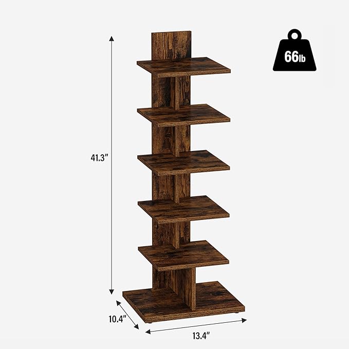 TUTOTAK Narrow Bookshelf, 6-Tier Bookcase, Spine Book Shelf