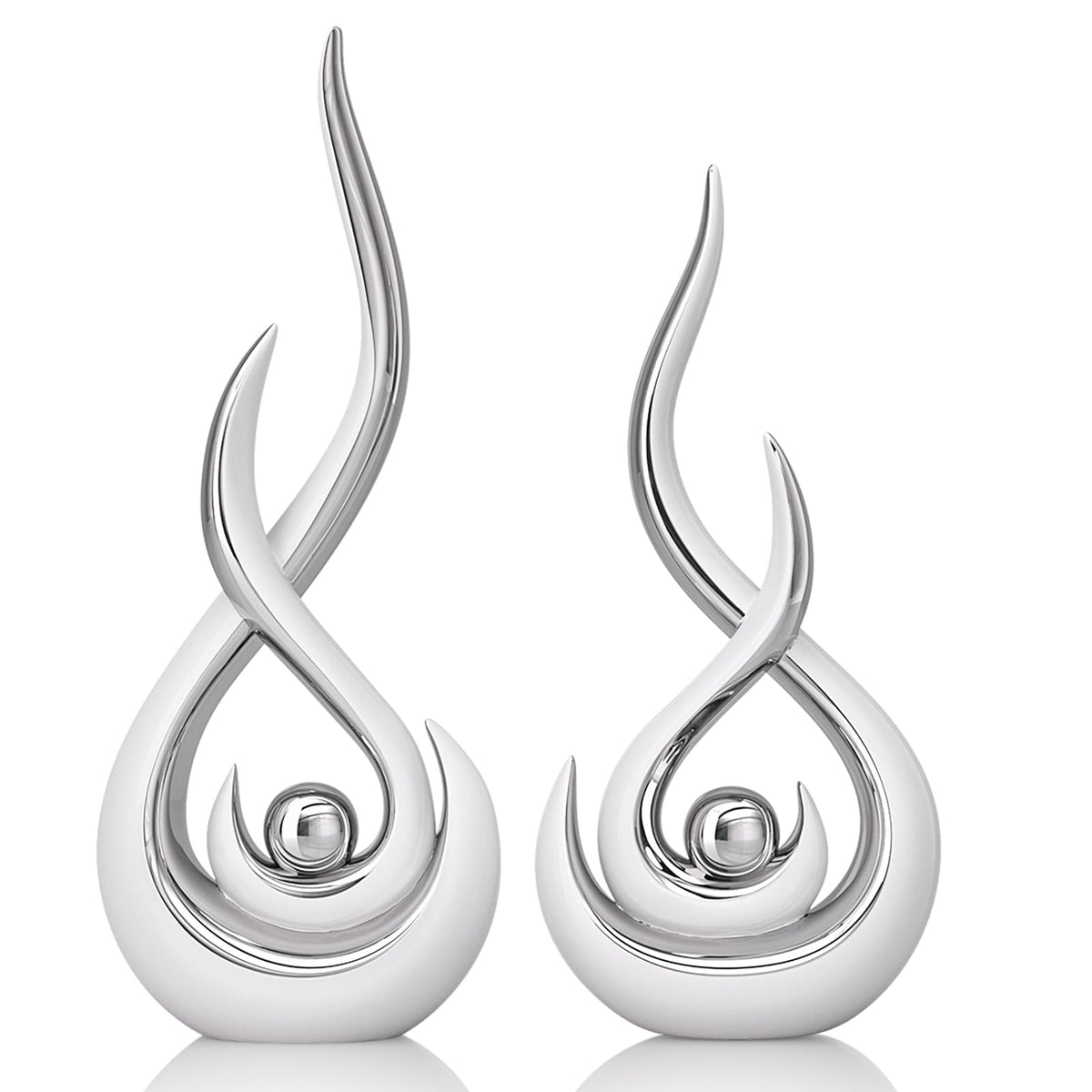 Modern Abstract Art Home Decor Accent,Contemporary Statues Coffee Table Decor for Living Room,Table Centerpieces for Dining Room,Ceramic Sculptures Knick Knacks for TV Stand Show Piece (White Silver)