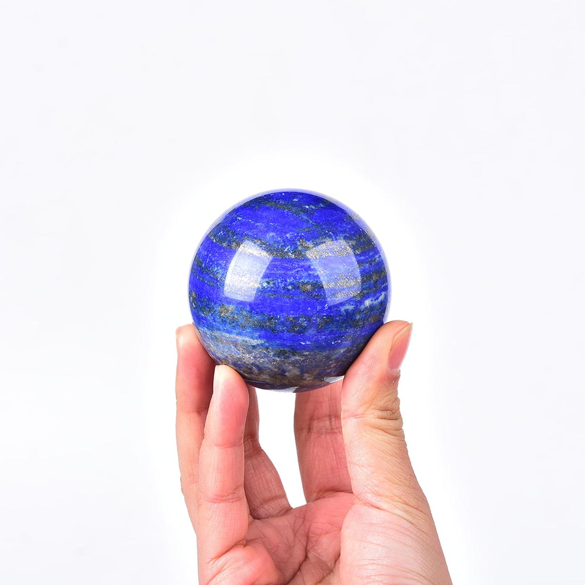 JIC Gem Lapis Lazuli Quartz Crystal Ball with Wooden Stand - Blue Crystal Sphere for Feng Shui Decor & Spiritual Gifts - 60-70mm