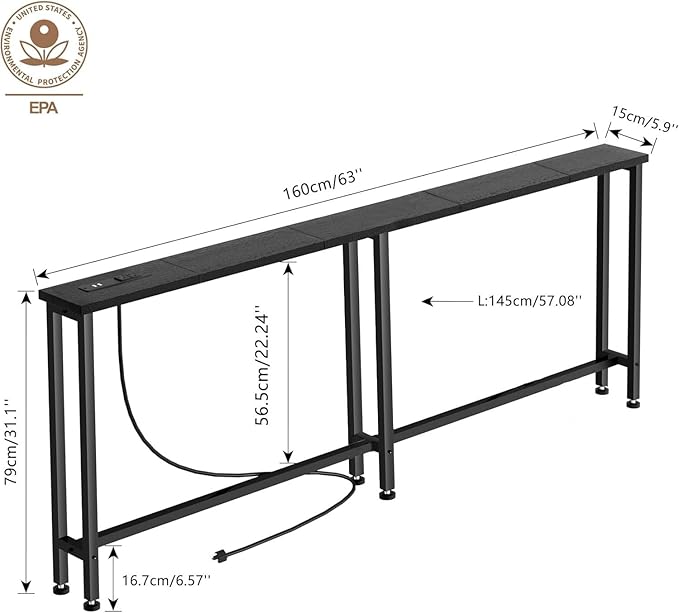Keelian 63" Sofa Table Narrow Long