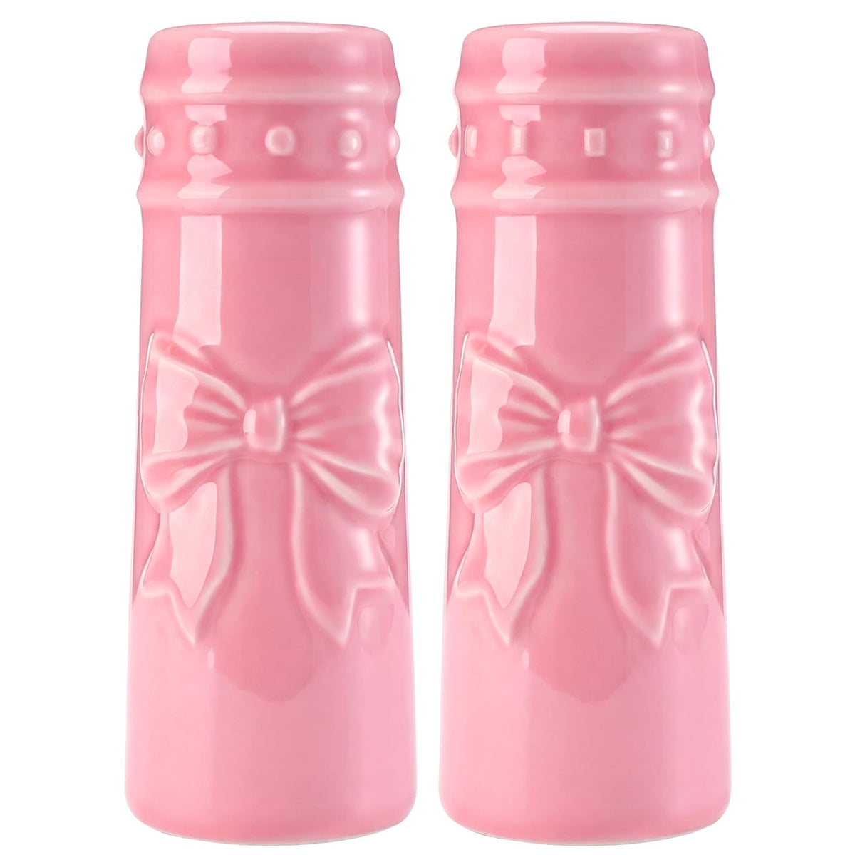 Acellegic 2 Pcs Pink Bow Salt and Pepper Shakers Cute Bow Kitchen Accessories Pink Ceramic Decorative Salt and Pepper Shaker Set Coquettish Preppy for Kitchen Dinner Table Party Gifts for Women