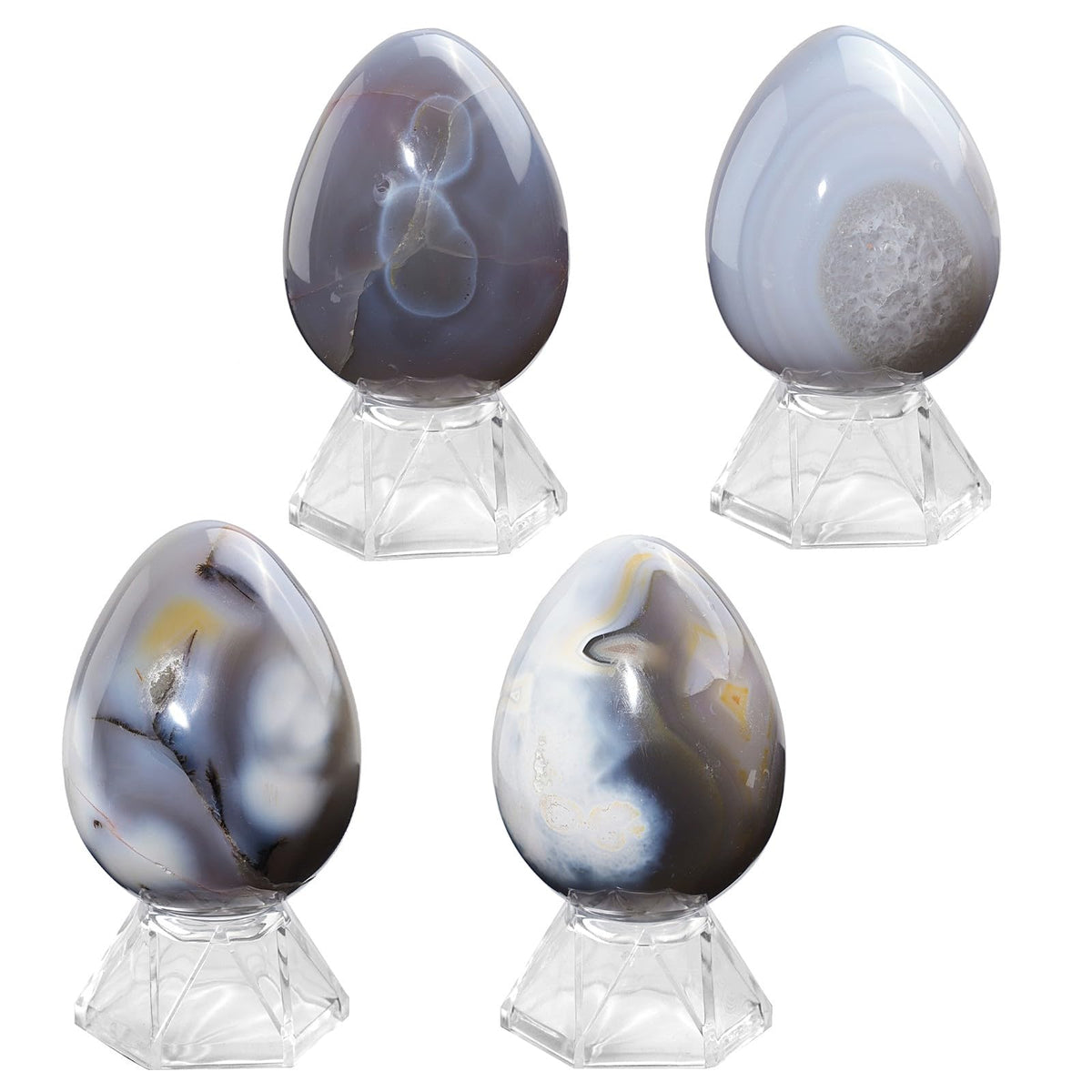 Amogeeli Natural Orca Agate Crystal Sphere with Acrylic Stand, Healing Crystal Ball for Feng Shui, Meditation, Reiki, Easter Decor and Home Decor, 2.76-3.62"