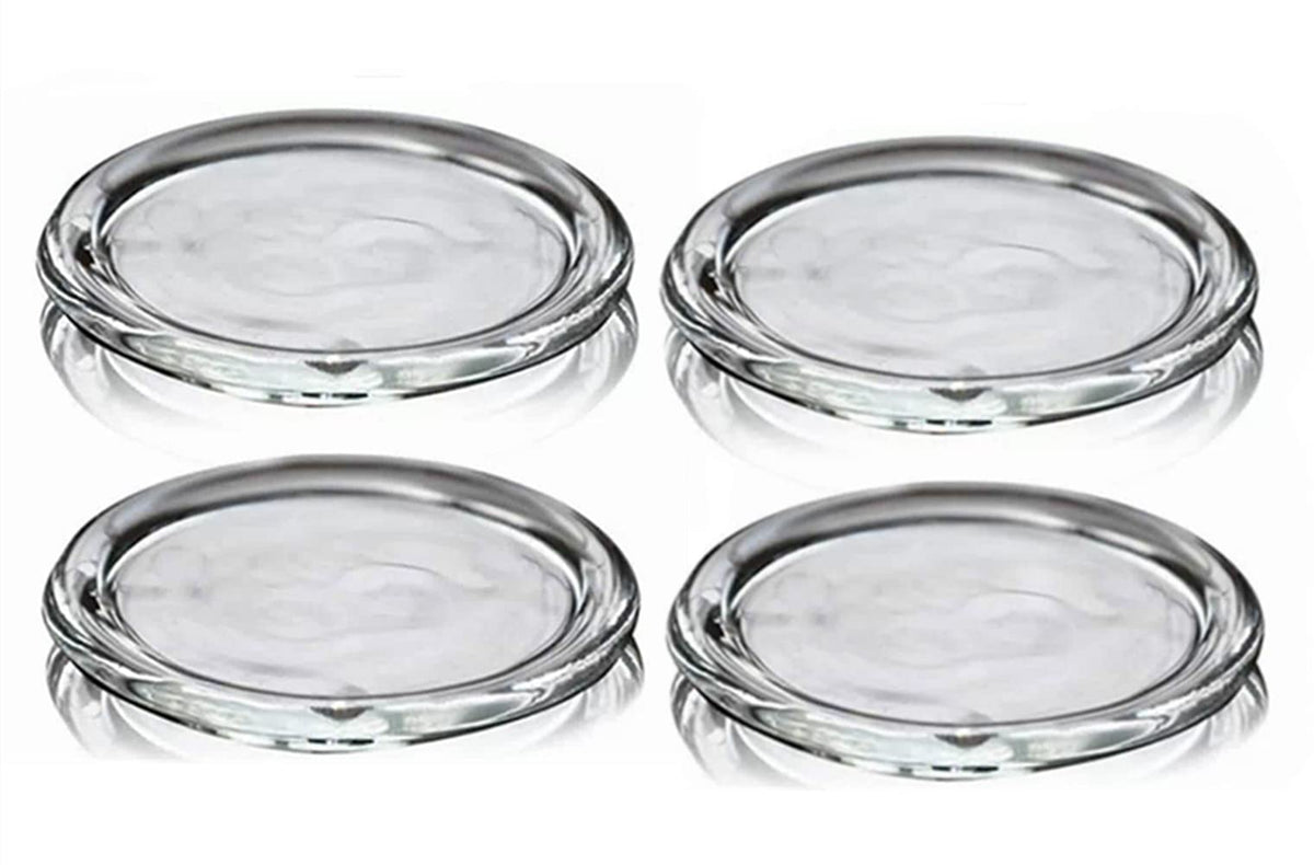Cumuiu 4 Pack Glass Candle Holder 3" Clear Beautiful Transparent Round Candle Plate…