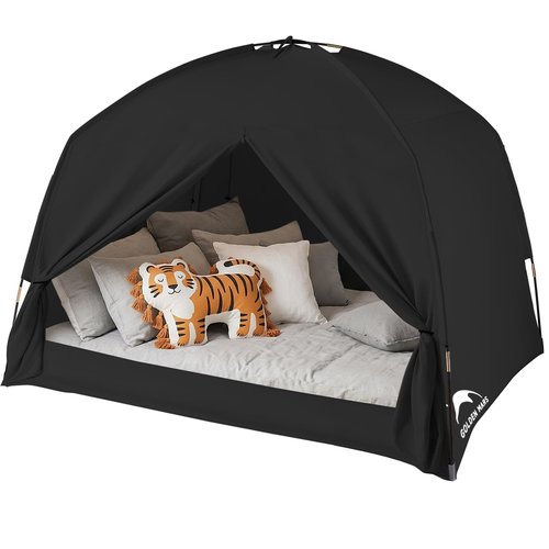 Bed Tents for Kids and Adult, Portable 100% Breathable and 93% Blackout Toddler Dream Play Tent, 3 Doors Big Privacy Space Sleeping Canopy for Floor or Twin Full Queen Sizes Bed (Black, Twin-Size)