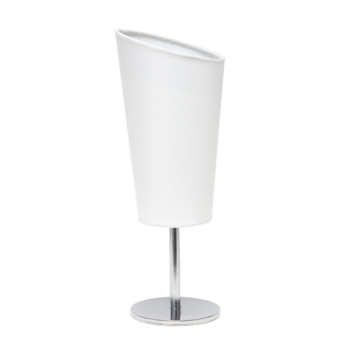 Simple Designs LT1208-WHT 12.4" Bright and Bold Mini Compact Chrome Table Lamp with Angled Fabric Shade, for Living Room, Bedroom, Office, White