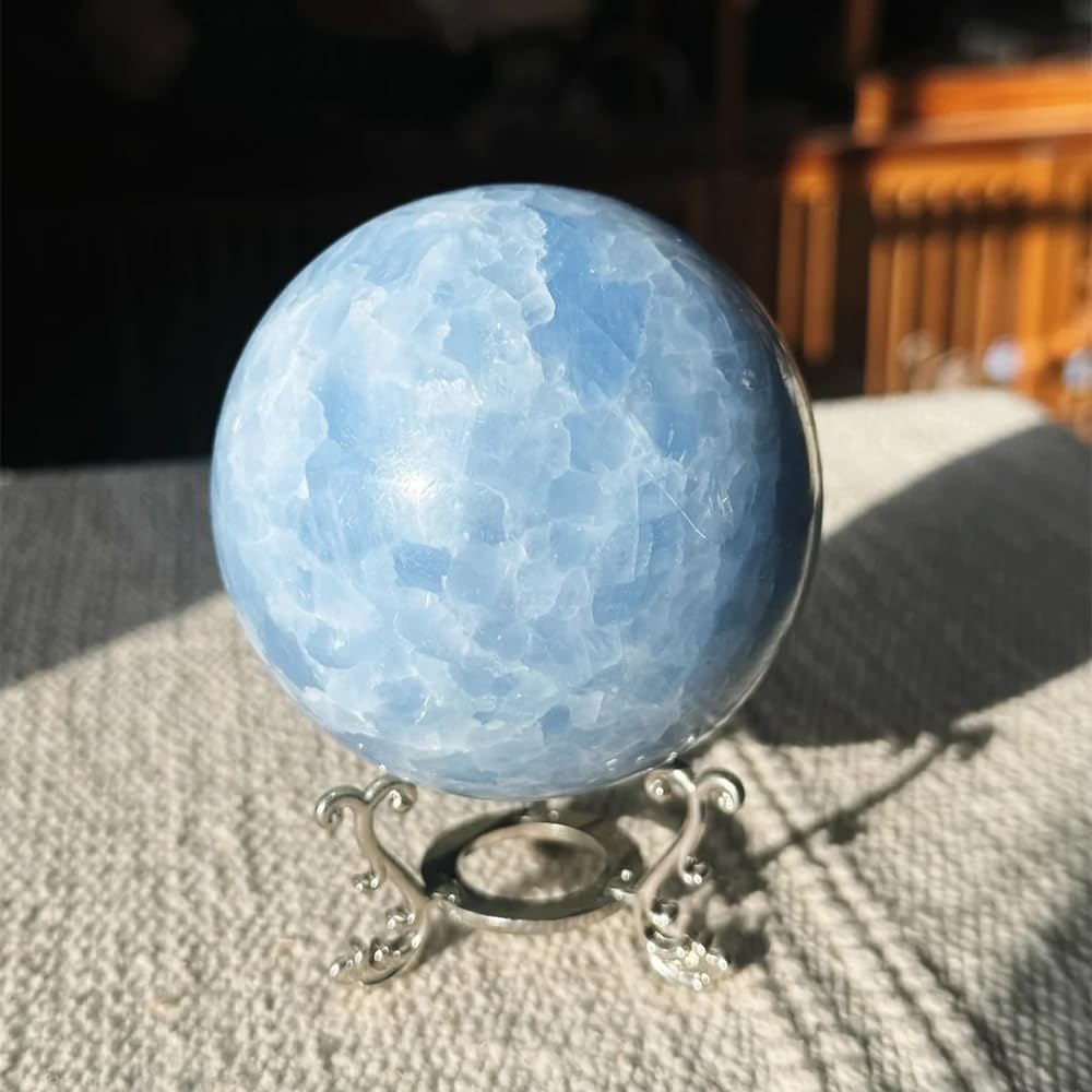 2-2.4 inch (5-6 cm) Natural Celestite Crystal Ball with Stand, Hand Polished Celestite Sphere, Reiki Healing Decorative Gemstone Sphere, Feng Shui Home Ornament, Mineral Crystal Collection Gift