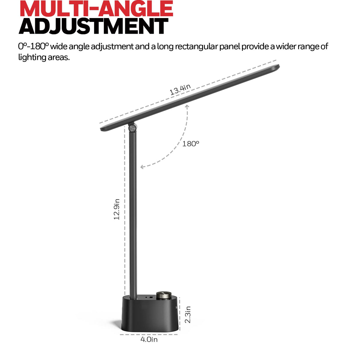Honeywell Sunturalux™ LED Desk Lamp with USB Charging Ports HWT-H01 - Stepless Dimmable Eye Caring Desk Light for Home Office Bedroom Bedside College Dorm, Foldable Table Lamp Reading Lamp Black
