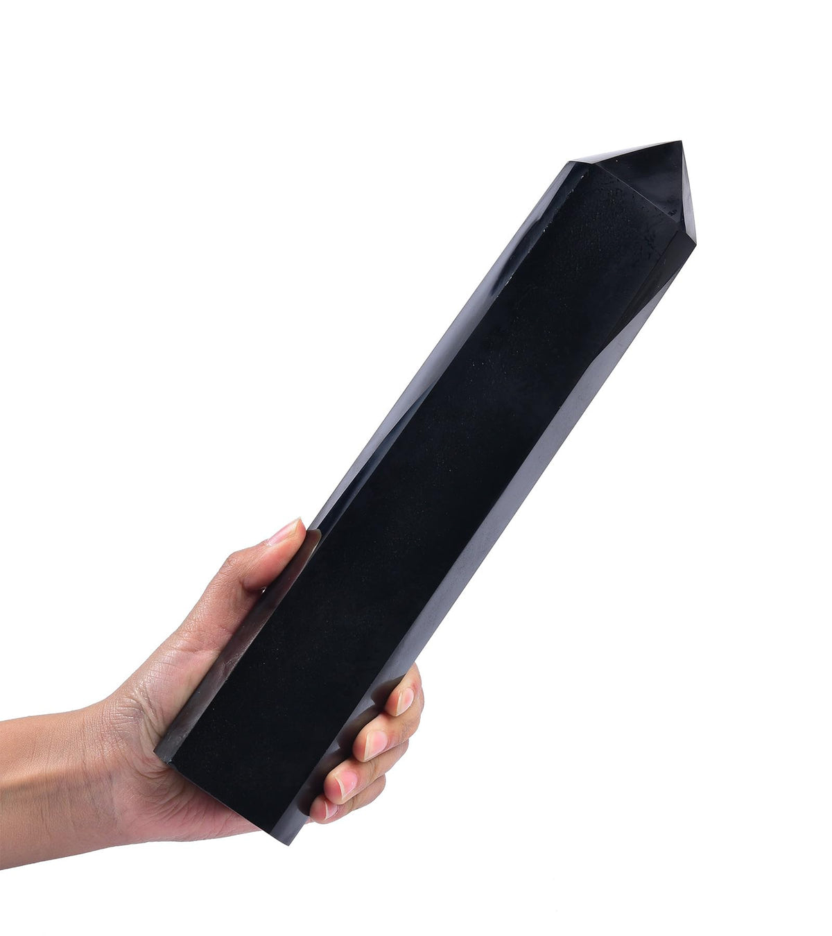 AMOYSTONE Black Obsidian Tower Wand 3-3.5 Lbs Hand-Polished 6-Faceted Gemstone Pillar Protective Stone Altar Supplies for Meditation Bedroom Side Table Placement Shelf Ornament