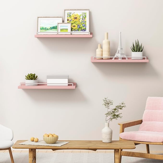 RYOFOBETTO Pink and White Floating Shelves, Kawaii Room Decor Wall Shelves