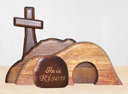 Easter Decorations for Home Empty Tomb Easter Scene and Cross Decorations, He is Risen Jesus Resurrection Decor Wooden Easter Tray Religious Easter Decorations for Christian Table Decor Easter Gifts