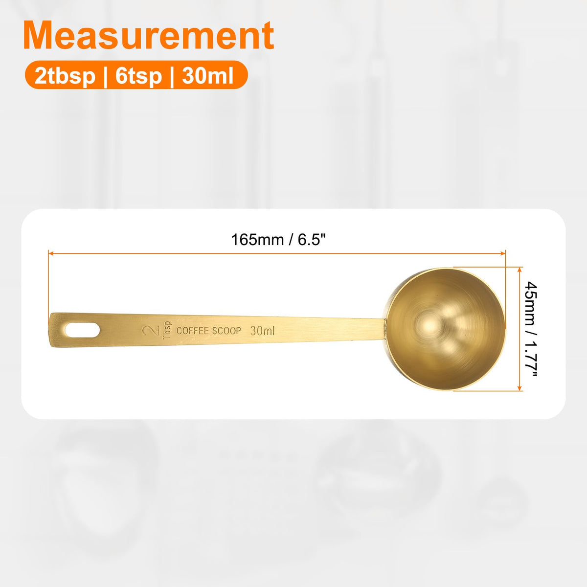 HARFINGTON 2pcs Coffee Scoop Spoon 2tbsp (6tsp, 30ml) 304 Stainless Steel Long Handle Teaspoon/Tablespoon Measuring Spoons Scoops for Tea Sugar Kitchen, Gold