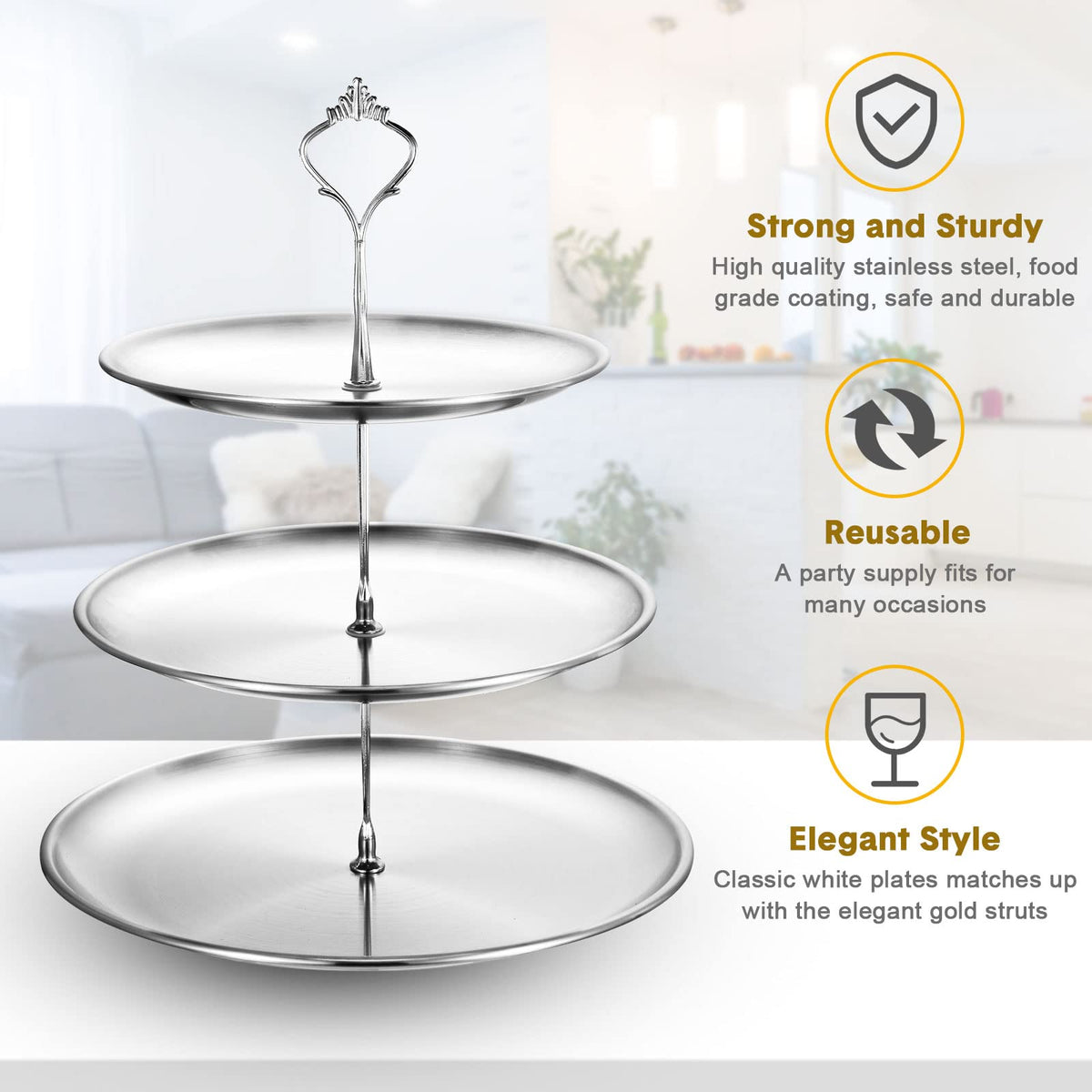 Gerrii Set of 2 Cupcake Display Stands 3 Tier Serving Tray Platters Stainless Steel Cup Cake Tower for Birthday Party Wedding Dessert Cookie Candy(Silver)