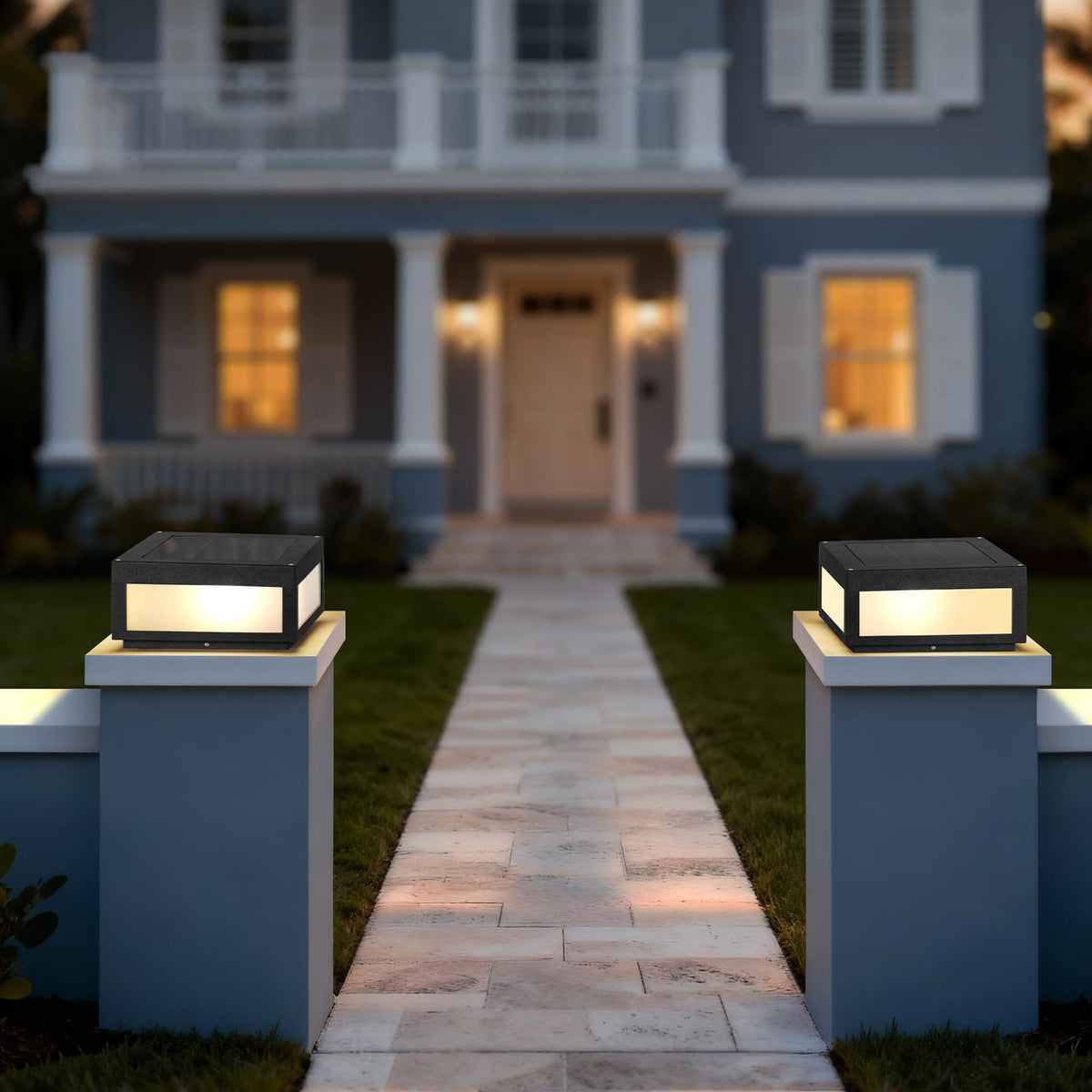 Smplhavn 11.81" Solar Post Lights Glass, 3000K LED Outdoor Lamp Post Light, IP54 Waterproof Solar Pillar Lights Outdoor, Dusk to Dawn Column Lighting for Posts Fence Outside Entrance Yard Driveway