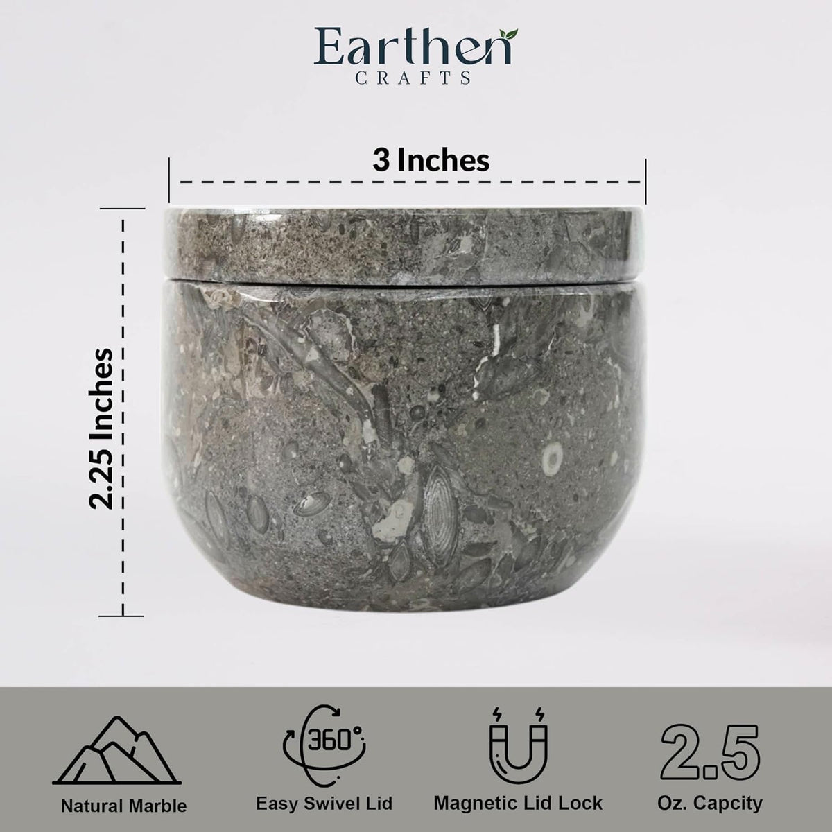 EARTHEN CRAFTS Marble Salt Cellar with Swivel Lid 3 Inch Salt Box Oceanic Mini Salt and Spice Jar Storage Magnetic Lock Container, Salt Crock for Sea Salt, Flaky Salt, and Sugar