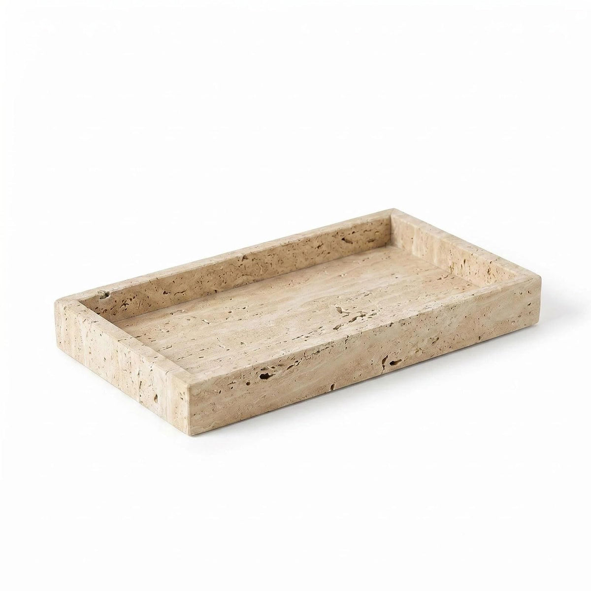 AUSAULAC Natural Travertine Tray Heavyweight Stone Vanity Tray for Bathroom Countertop, Coffee Table & Dresser - Handcrafted Rectangular Organizer(Beige Travertine, 9.84" x 4.72" x 1.18")