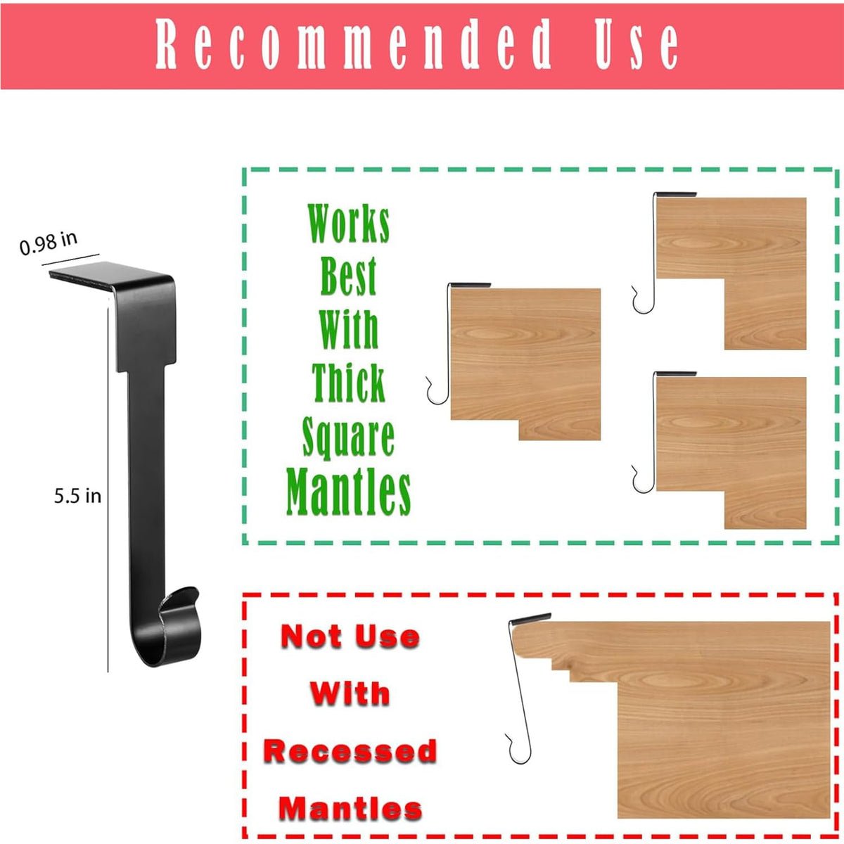 Guojanfon Christmas Stocking Holders, Metal Mantel Hooks Hanger Non-Slip Christmas Stocking Hooks for Fireplace Mantle Christmas Party Decoration (6pcs -Black)