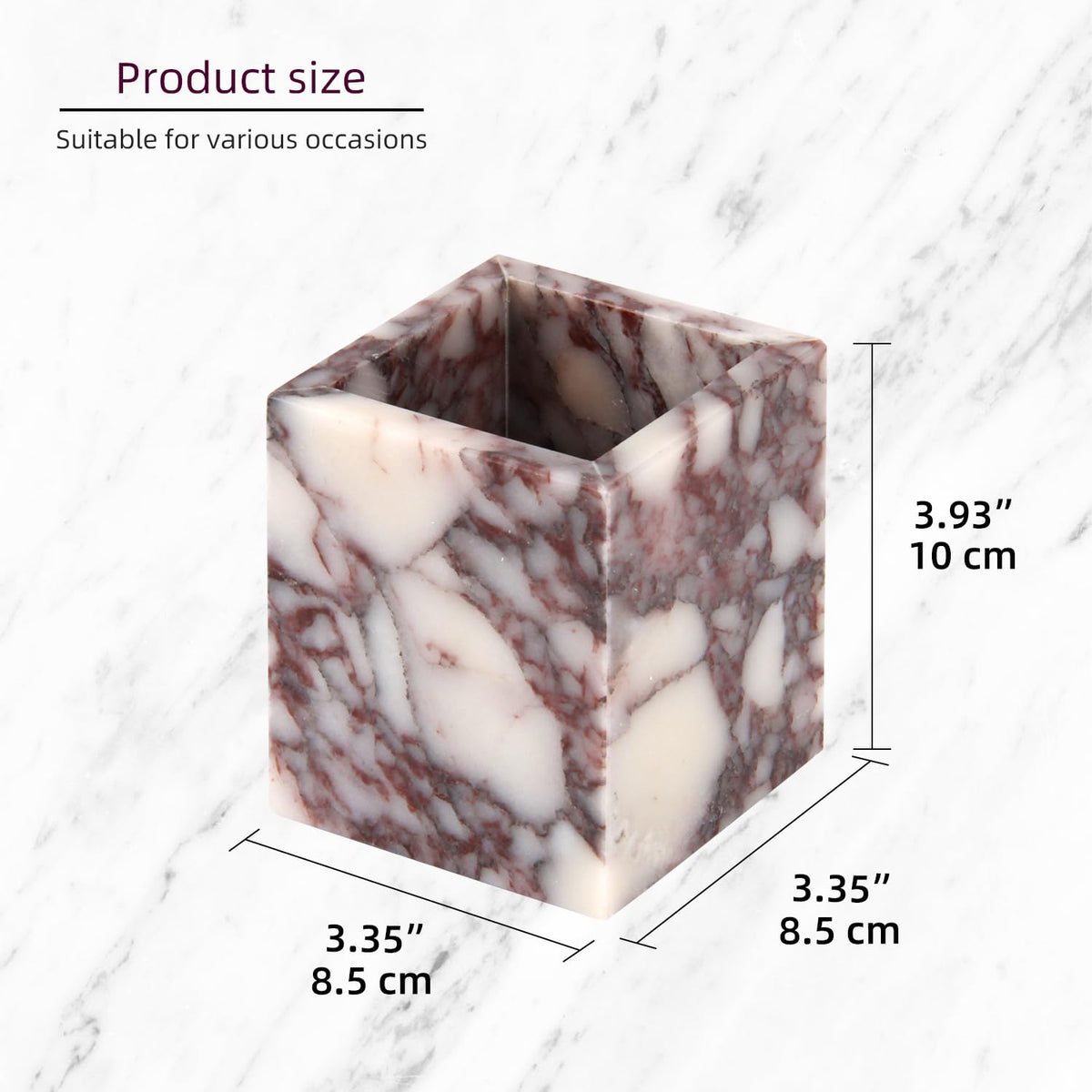 Natural Marble Toothbrush Holder for Bathroom Countertop (8.5x8.5x10cm) - Multifunctional Organizer for Makeup Brushes, Vanity Accessories & Utensils Sink (1, Calacatta Viola)
