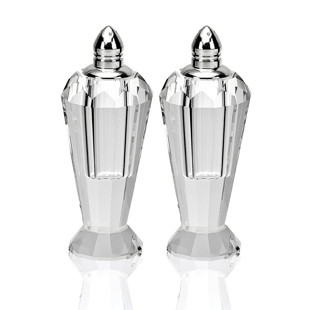 Badash Crystal Salt and Pepper Shaker Set - 4" Tall Preston Hand-Cut Optical Crystal Glass Shakers with Platinum Tops - Set a Beautiful Table