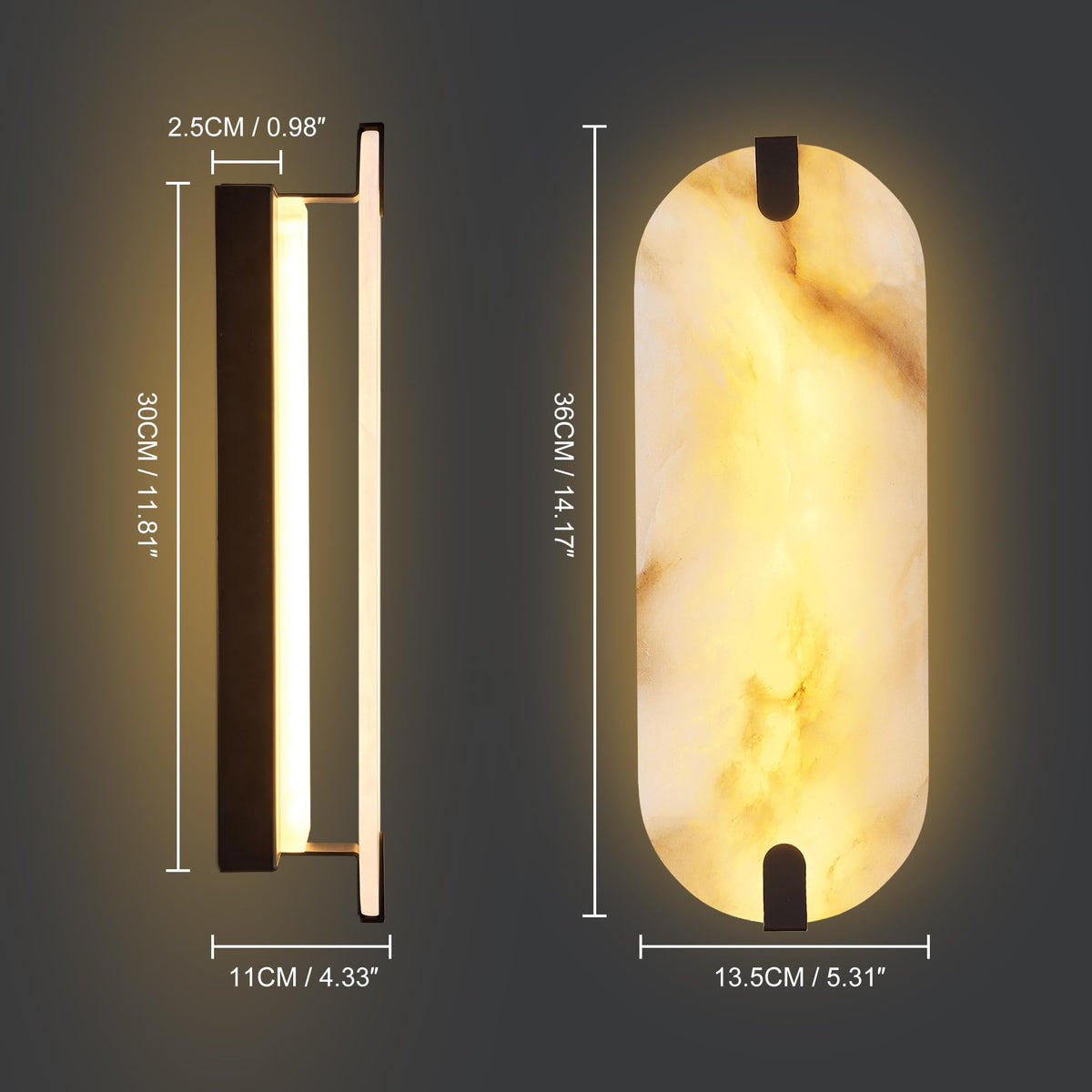DLUCE 14.17in Alabaster Wall Sconces, Natural Marble Wall Light, Modern LED Alabaster Sconces for Living Room Indoor Wall Lamps for Dining Room Stairs Bedroom,Black