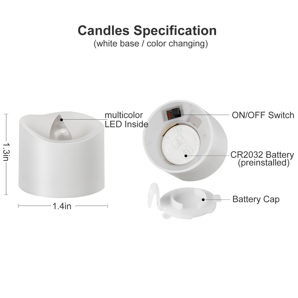Windshell Color Changing Tealight Candles (White Base), 6H Timer (No Remote), 7-Color Auto Cycle Battery Operated Flameless LED Tea Lights, for Easter Halloween Christmas, 12 Pack