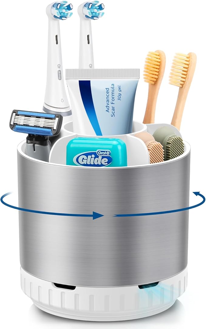Silver Toothbrush Holders for Bathrooms Countertop Organizer